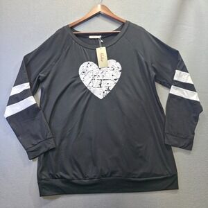 Roshop Women's Black Long Sleeve T Shirt with Heart Size 2XL NWT